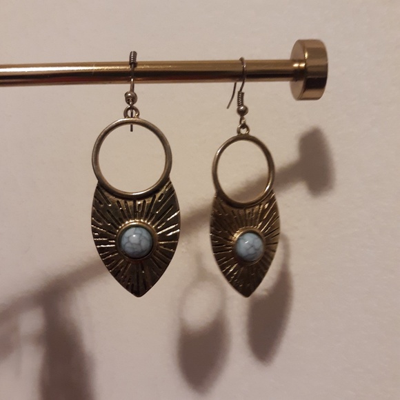 Gold and Blue Earrings - Picture 1 of 2
